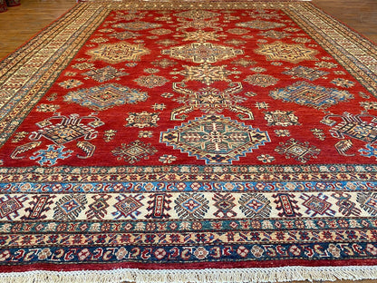 OVERSIZE GEOMETRİC RED TRADITIONAL HANDMADE CARPET 8x10ft