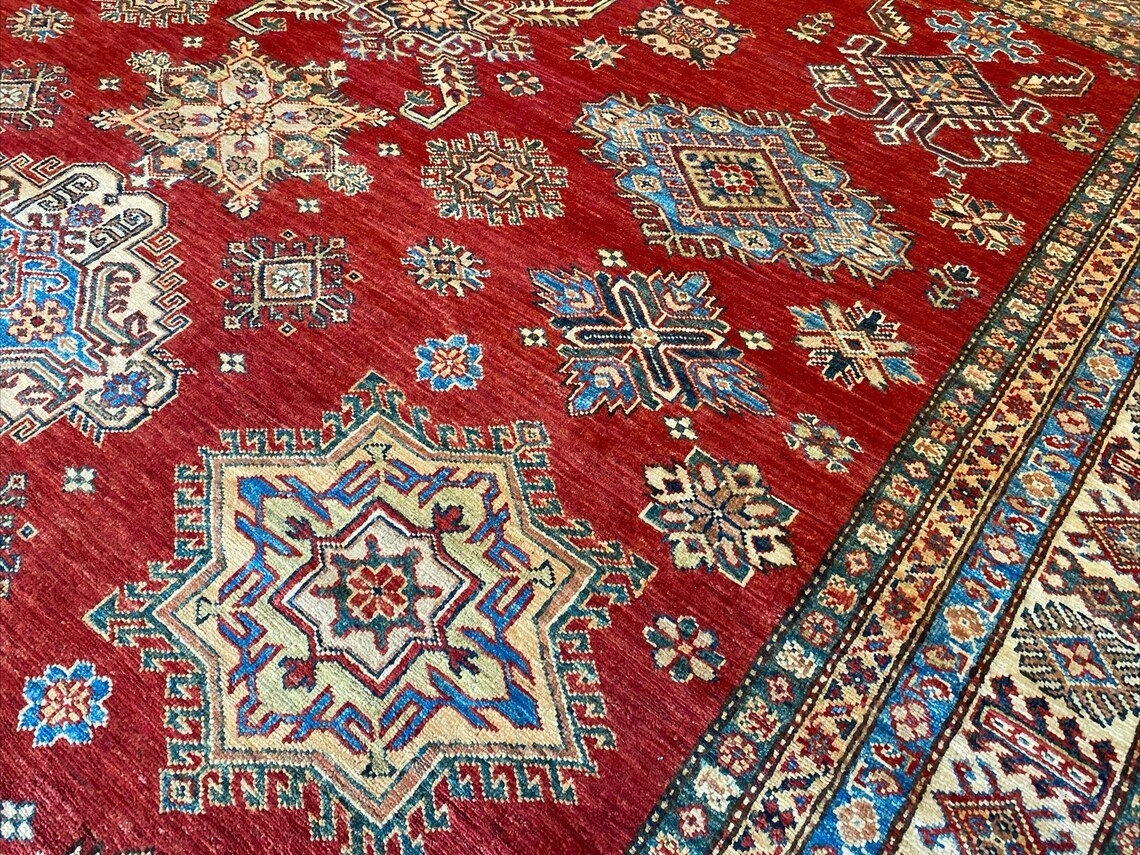 OVERSIZE GEOMETRİC RED TRADITIONAL HANDMADE CARPET 8x10ft