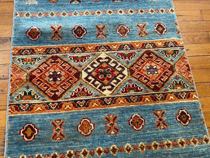 Turquoise 2x8ft Turkish Runner Rug - Natural Dye Hallway Carpet Cappadocia Rug Collection