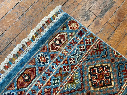 Turquoise 2x8ft Turkish Runner Rug - Natural Dye Hallway Carpet Cappadocia Rug Collection