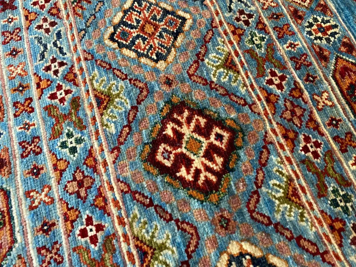 Turquoise 2x8ft Turkish Runner Rug - Natural Dye Hallway Carpet Cappadocia Rug Collection
