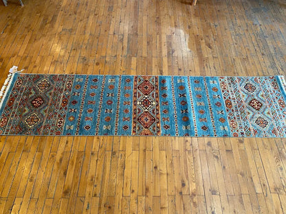 Turquoise 2x8ft Turkish Runner Rug - Natural Dye Hallway Carpet Cappadocia Rug Collection