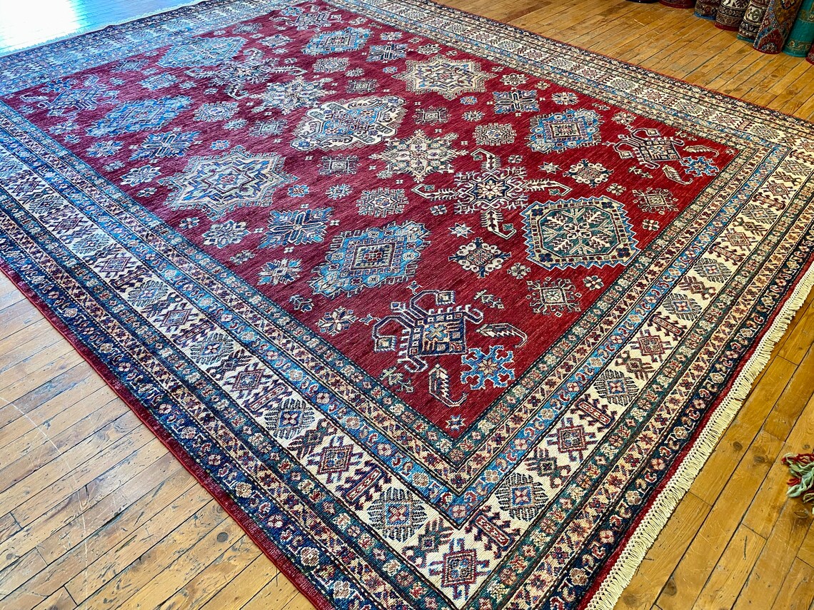 OVERSIZE GEOMETRİC RED TRADITIONAL HANDMADE CARPET 8x10ft
