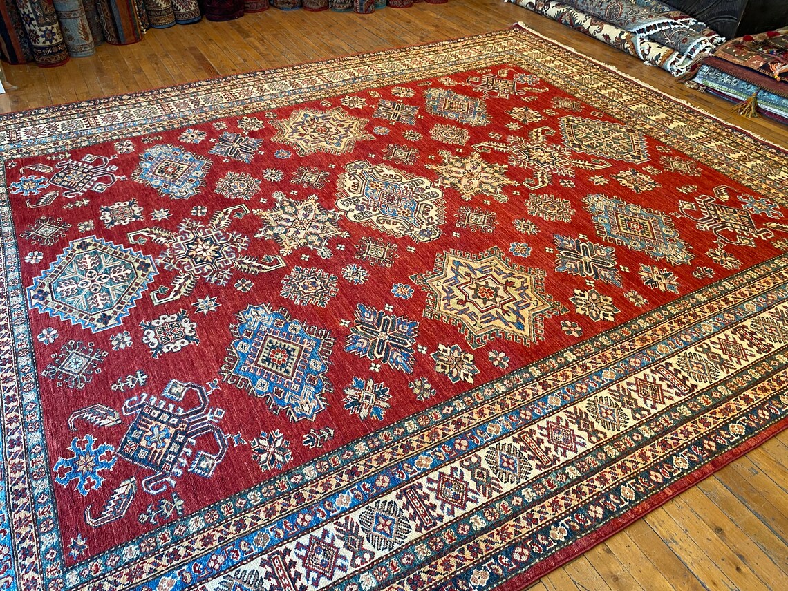 OVERSIZE GEOMETRİC RED TRADITIONAL HANDMADE CARPET 8x10ft