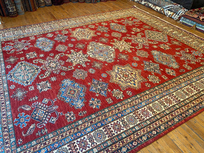 OVERSIZE GEOMETRİC RED TRADITIONAL HANDMADE CARPET 8x10ft