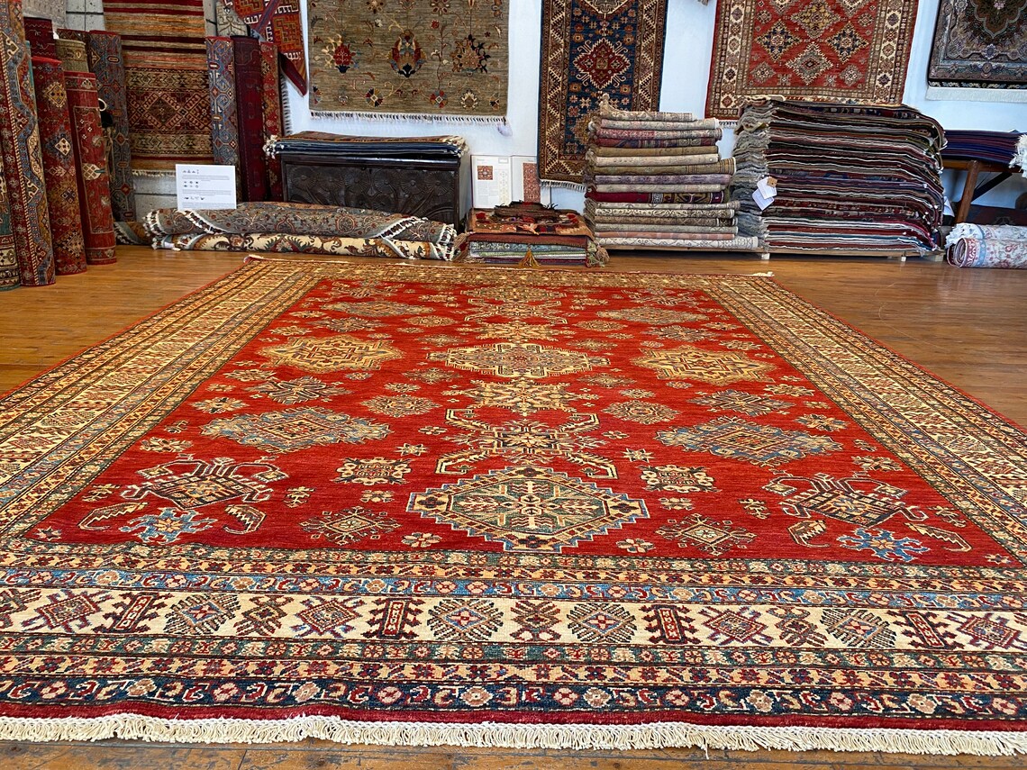 OVERSIZE GEOMETRİC RED TRADITIONAL HANDMADE CARPET 8x10ft