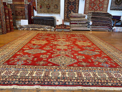 OVERSIZE GEOMETRİC RED TRADITIONAL HANDMADE CARPET 8x10ft
