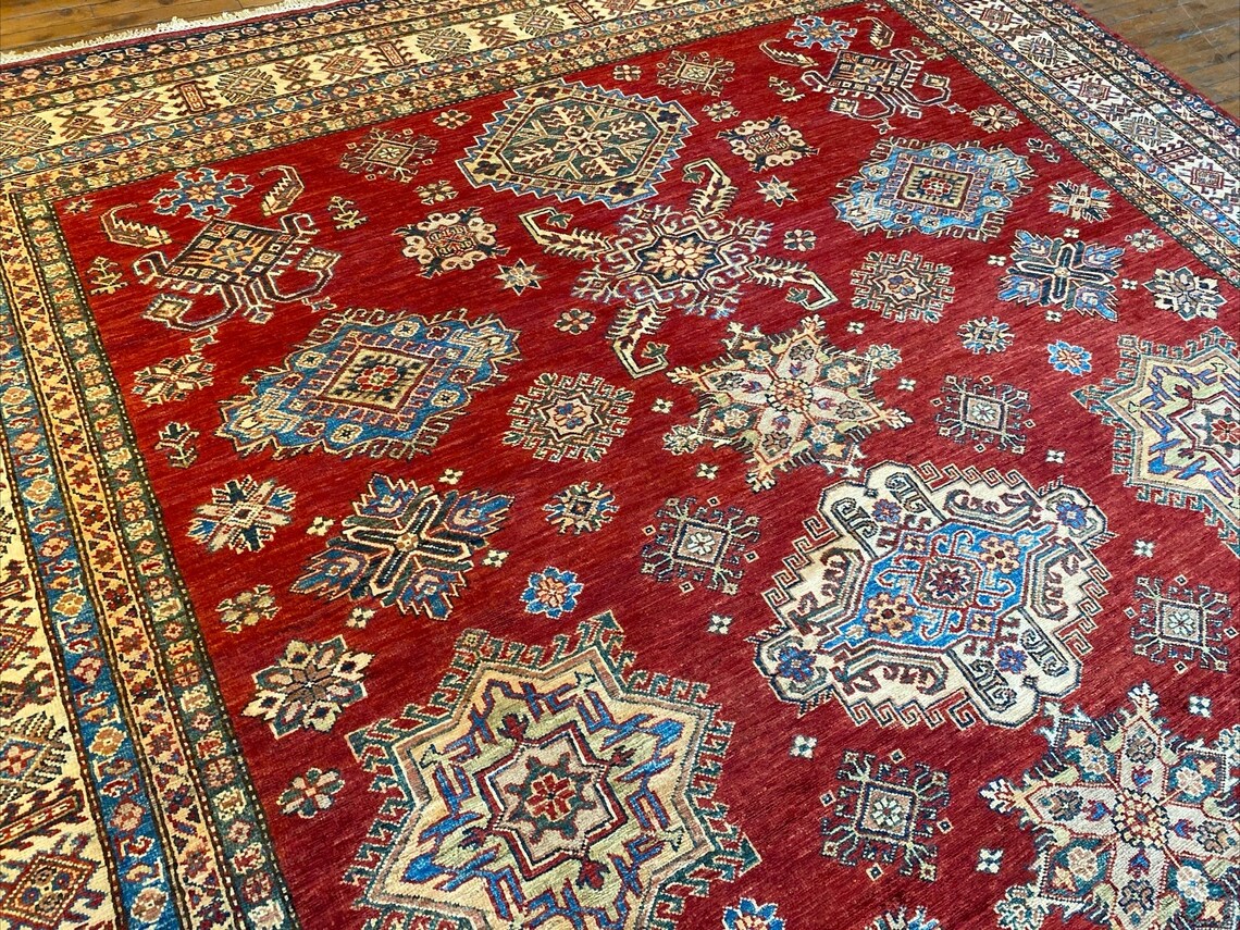 OVERSIZE GEOMETRİC RED TRADITIONAL HANDMADE CARPET 8x10ft