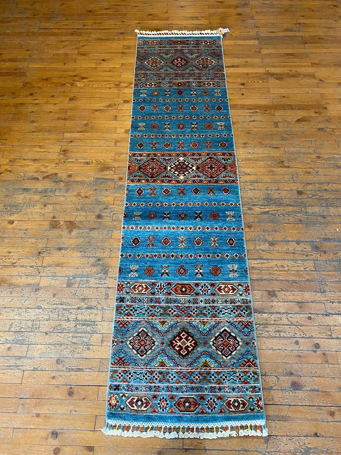 Turquoise 2x8ft Turkish Runner Rug - Natural Dye Hallway Carpet Cappadocia Rug Collection