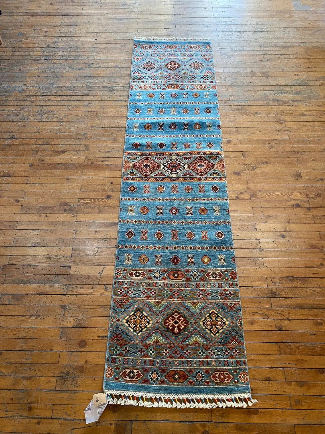 Turquoise 2x8ft Turkish Runner Rug - Natural Dye Hallway Carpet Cappadocia Rug Collection