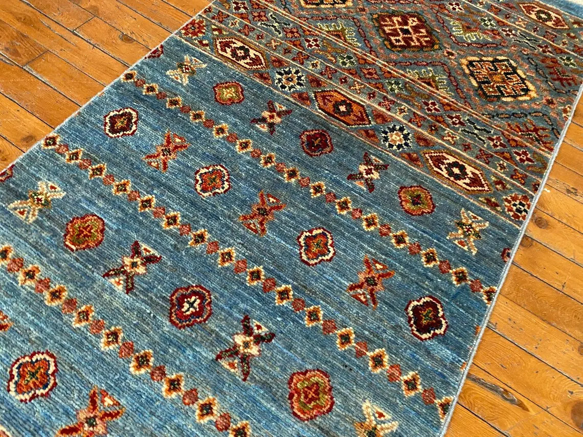 Turquoise 2x8ft Turkish Runner Rug - Natural Dye Hallway Carpet Cappadocia Rug Collection