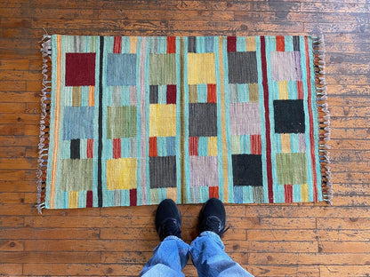 Colorful Handmade Kilim 2'7"x4'1" - Afghan Wool Rug Cappadocia Rug Collection
