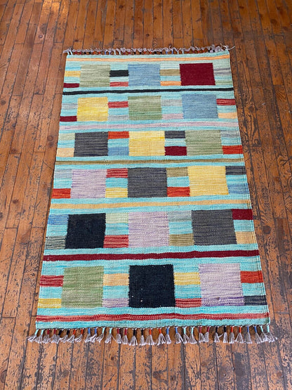 Colorful Handmade Kilim 2'7"x4'1" - Afghan Wool Rug Cappadocia Rug Collection