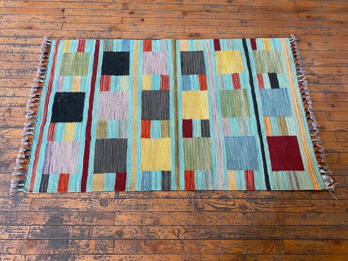 Colorful Handmade Kilim 2'7"x4'1" - Afghan Wool Rug Cappadocia Rug Collection