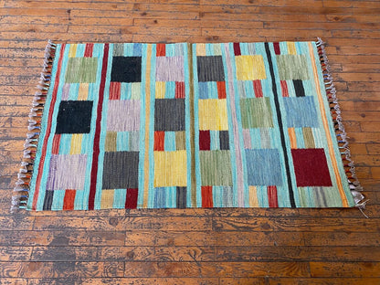 Colorful Handmade Kilim 2'7"x4'1" - Afghan Wool Rug Cappadocia Rug Collection