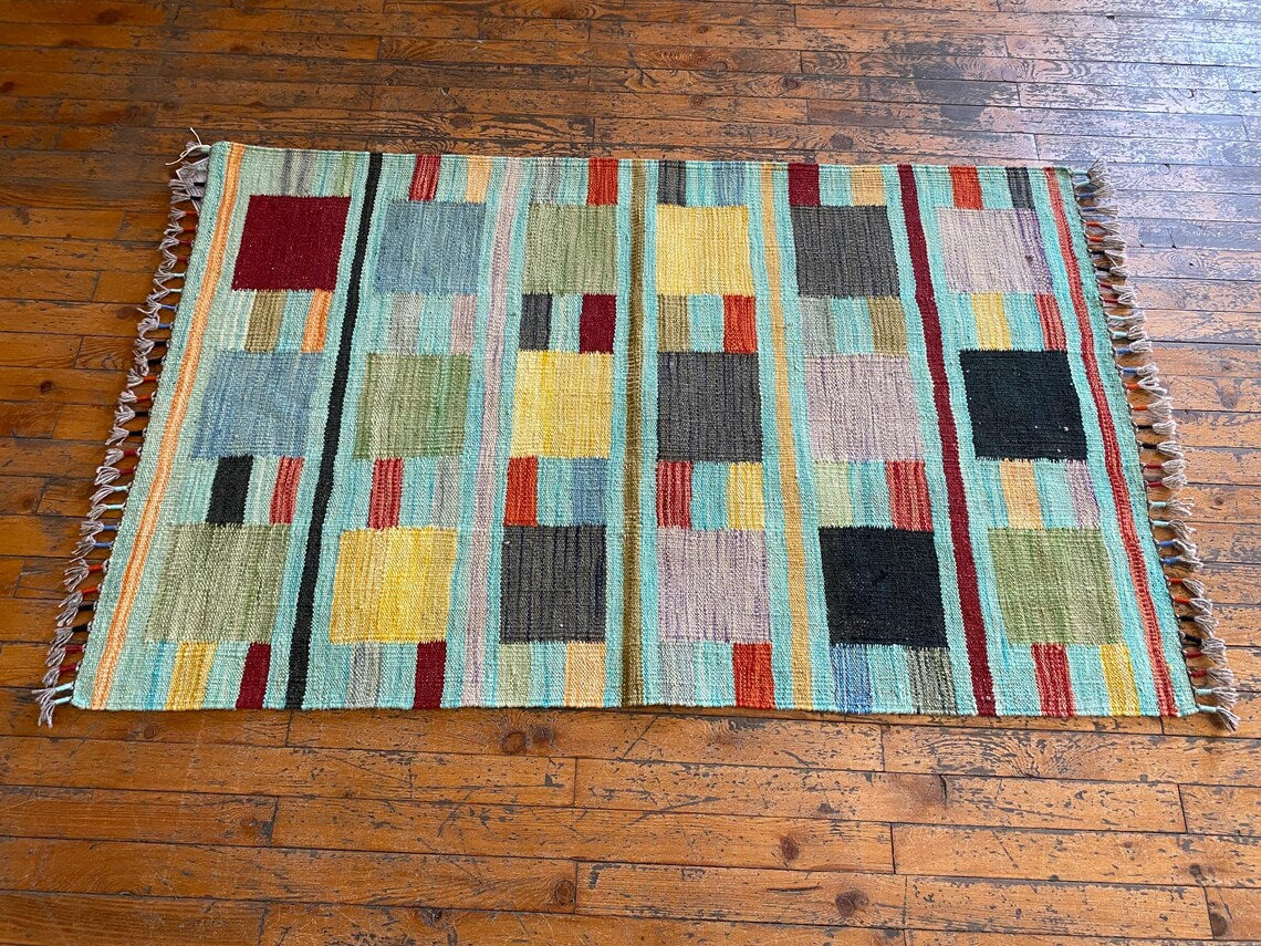 Colorful Handmade Kilim 2'7"x4'1" - Afghan Wool Rug Cappadocia Rug Collection