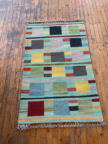 Colorful Handmade Kilim 2'7"x4'1" - Afghan Wool Rug Cappadocia Rug Collection