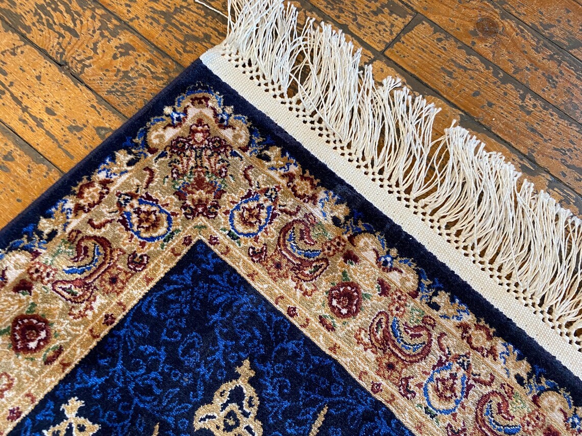 Small Blue Silk Carpet 1.8x2.5ft | Premium Turkish Rug Cappadocia Rug Collection