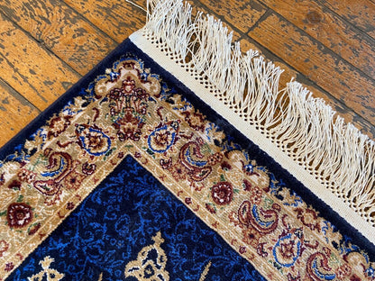 Small Blue Silk Carpet 1.8x2.5ft | Premium Turkish Rug Cappadocia Rug Collection