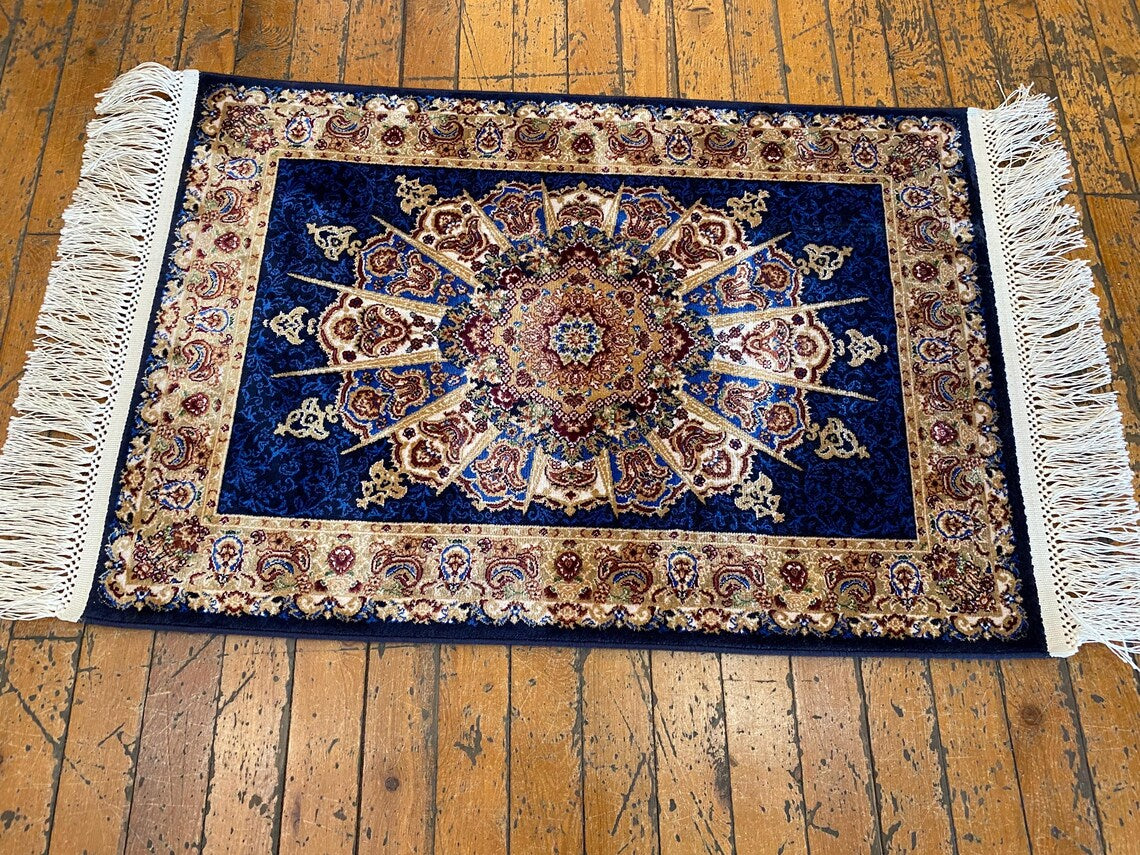 Small Blue Silk Carpet 1.8x2.5ft | Premium Turkish Rug Cappadocia Rug Collection
