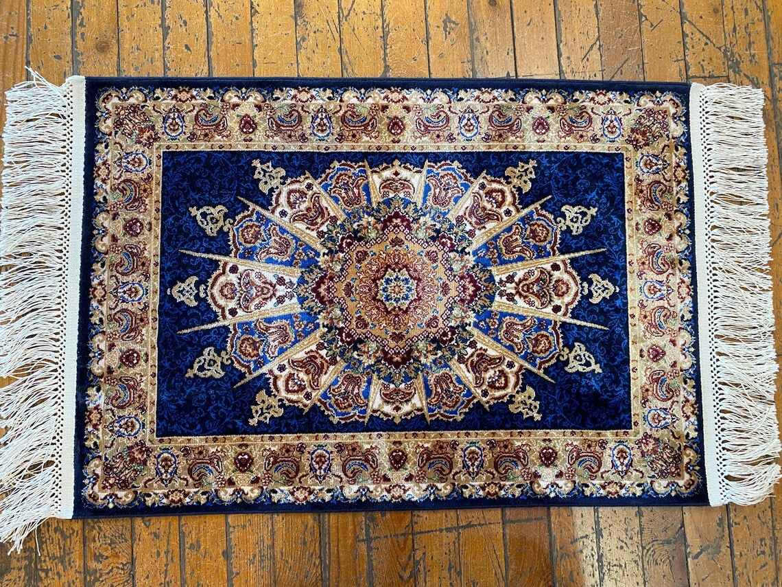 Small Blue Silk Carpet 1.8x2.5ft | Premium Turkish Rug Cappadocia Rug Collection