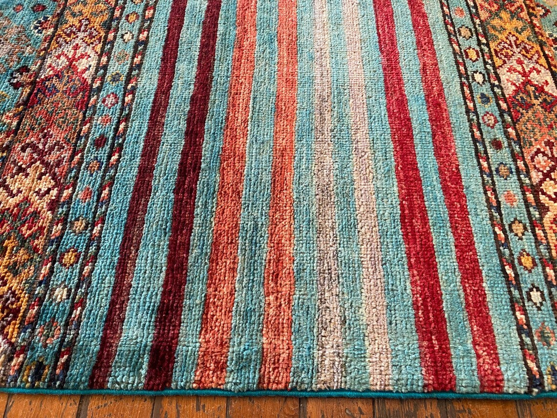 Turquoise Handmade Small Area Carpet 3x4ft | Premium Turkish Angora Wool Rug Cappadocia Rug Collection