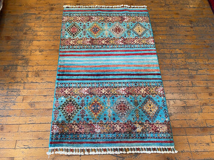 Turquoise Handmade Small Area Carpet 3x4ft | Premium Turkish Angora Wool Rug Cappadocia Rug Collection