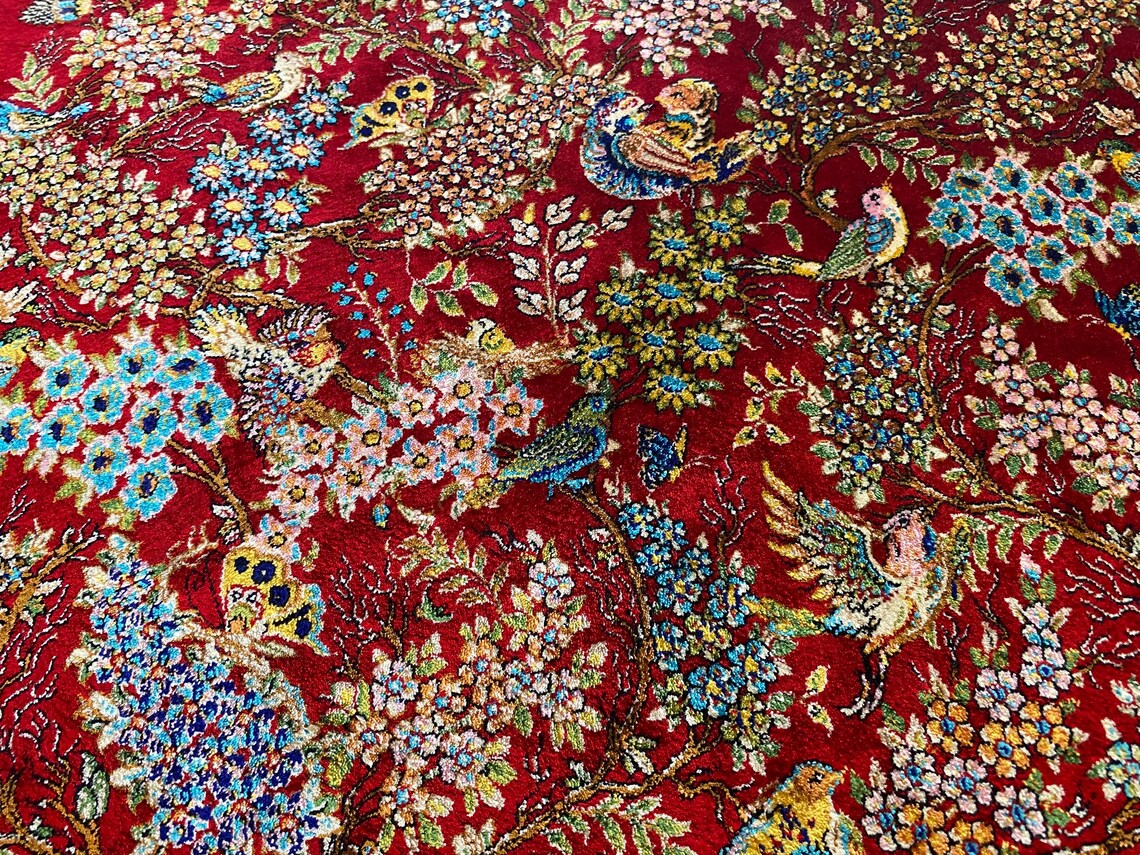 Red Tree of Life Silk Carpet 2x3ft Cappadocia Rug Collection