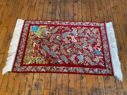 Red Tree of Life Silk Carpet 2x3ft Cappadocia Rug Collection