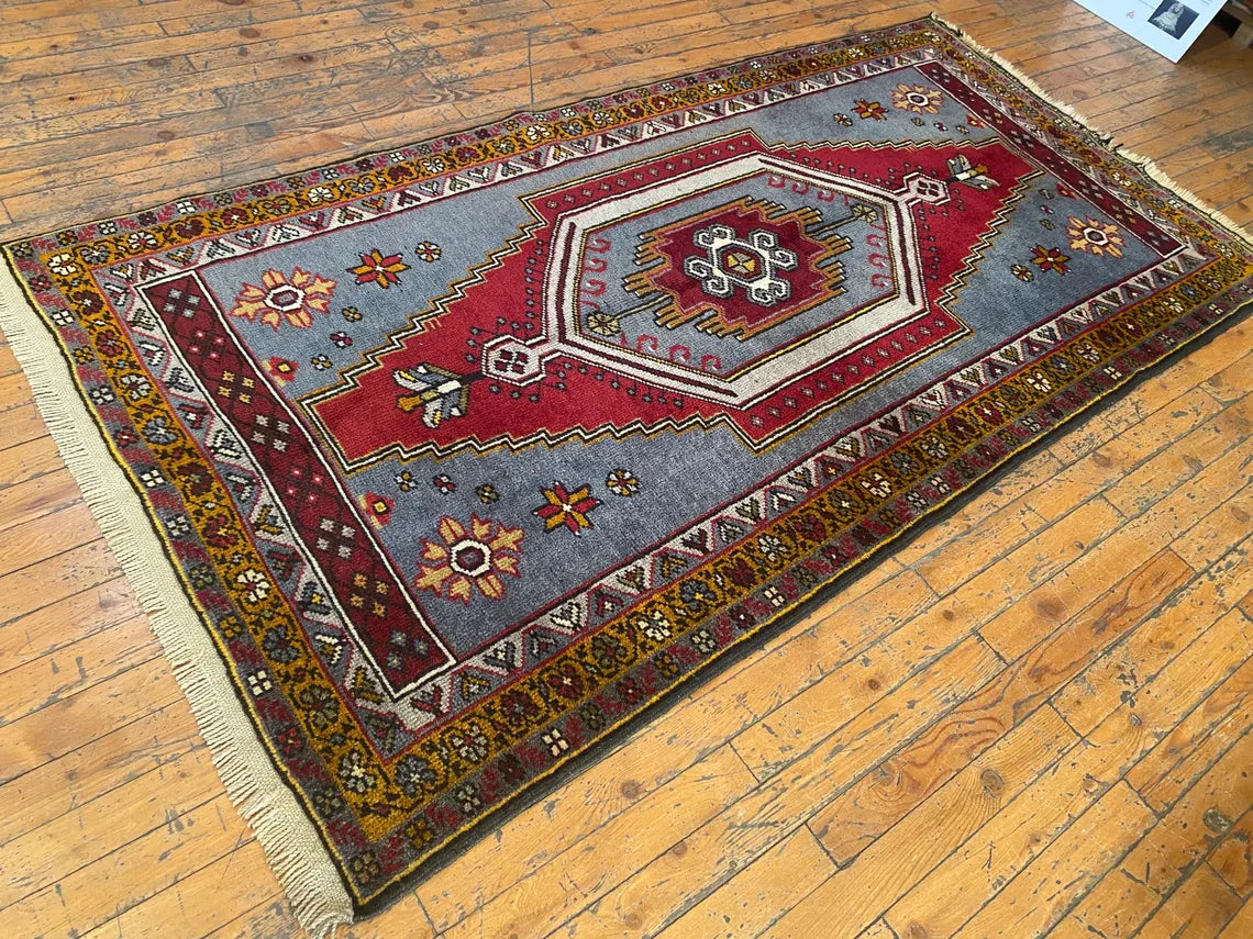 Nomadic Turkish Area Carpet 3x6ft | Yahyalı Natural Dye Wool Rug