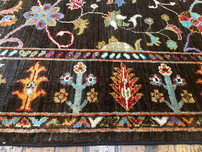 Black Floral Oushak Carpet 3x5ft | Handmade Wool Area Rug Natural Dye Cappadocia Rug Collection