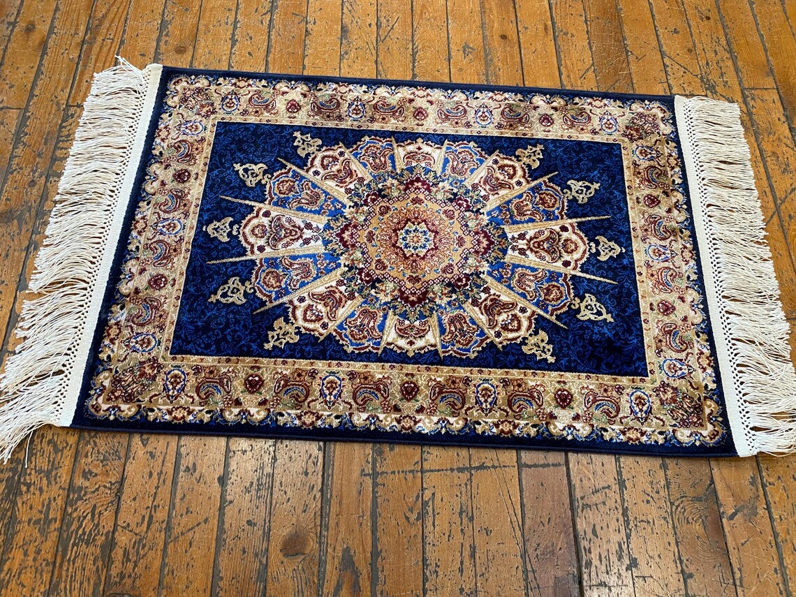 Small Blue Silk Carpet 1.8x2.5ft | Premium Turkish Rug Cappadocia Rug Collection