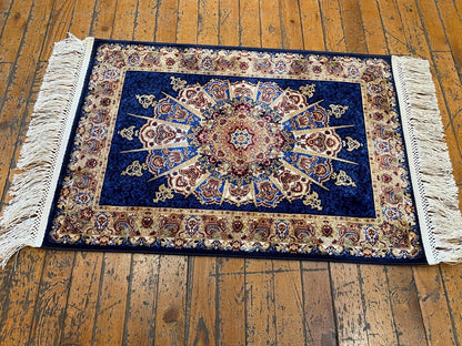 Small Blue Silk Carpet 1.8x2.5ft | Premium Turkish Rug Cappadocia Rug Collection