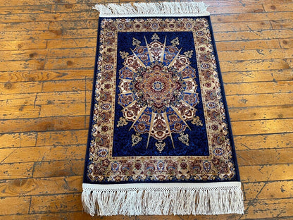 Small Blue Silk Carpet 1.8x2.5ft | Premium Turkish Rug Cappadocia Rug Collection