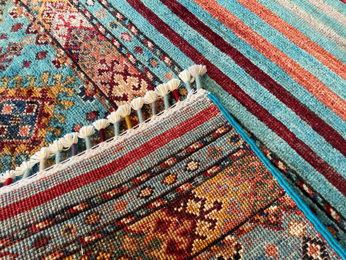Turquoise Handmade Small Area Carpet 3x4ft | Premium Turkish Angora Wool Rug Cappadocia Rug Collection