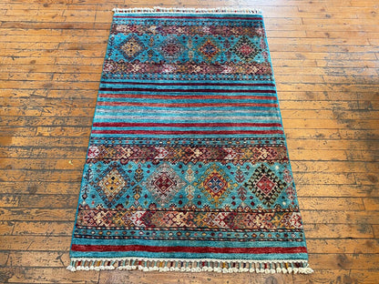 Turquoise Handmade Small Area Carpet 3x4ft | Premium Turkish Angora Wool Rug Cappadocia Rug Collection