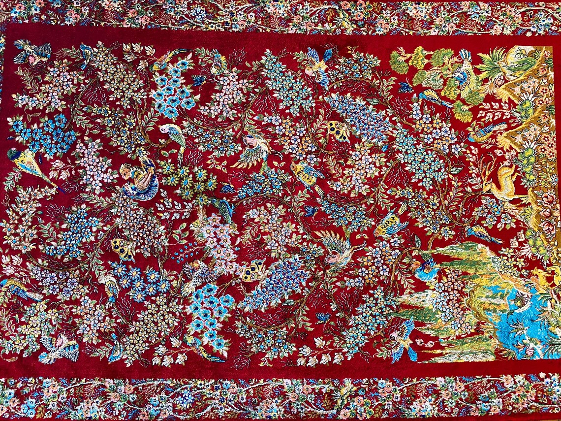 Red Tree of Life Silk Carpet 2x3ft Cappadocia Rug Collection