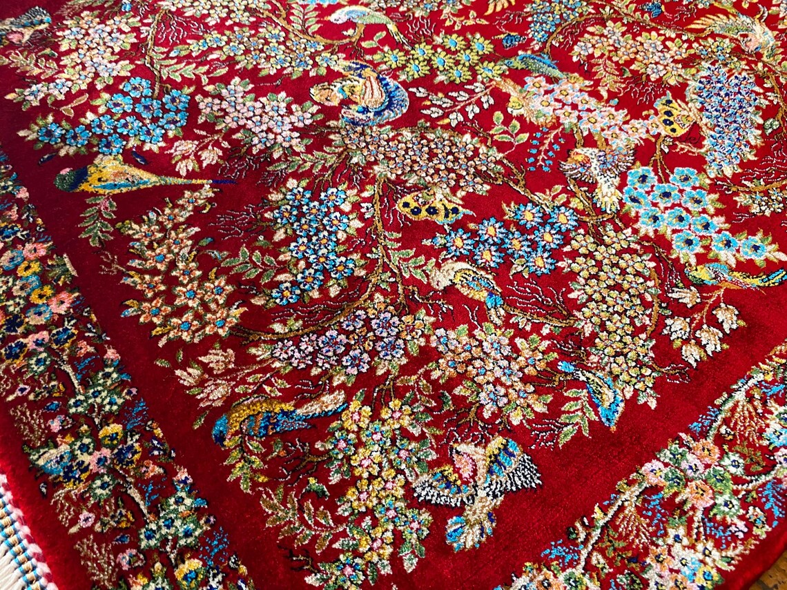 Red Tree of Life Silk Carpet 2x3ft Cappadocia Rug Collection