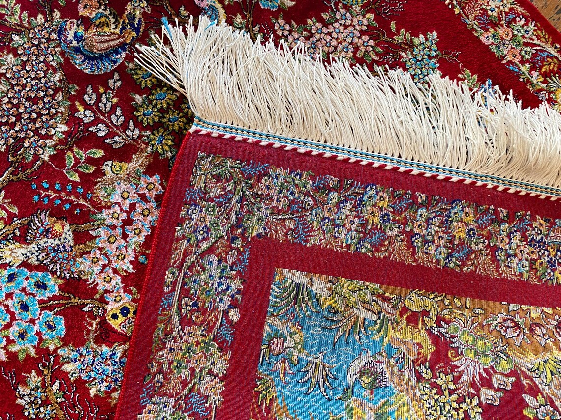Red Tree of Life Silk Carpet 2x3ft Cappadocia Rug Collection