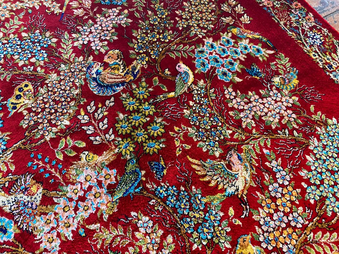 Red Tree of Life Silk Carpet 2x3ft Cappadocia Rug Collection
