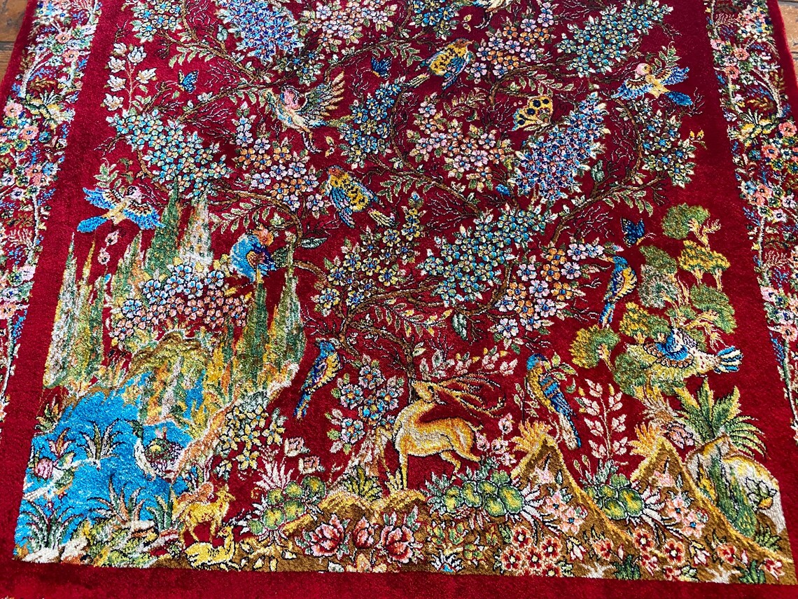 Red Tree of Life Silk Carpet 2x3ft Cappadocia Rug Collection