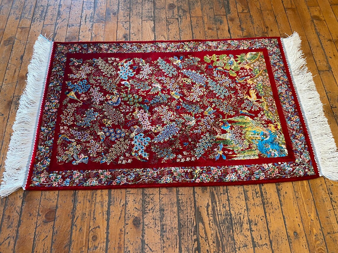 Red Tree of Life Silk Carpet 2x3ft Cappadocia Rug Collection
