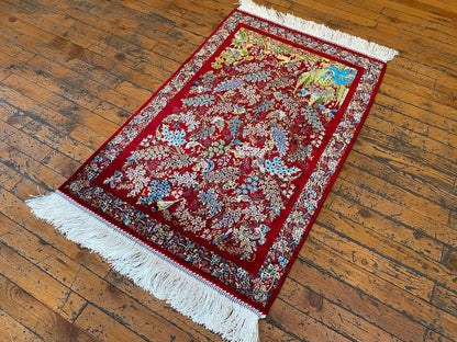 Red Tree of Life Silk Carpet 2x3ft Cappadocia Rug Collection