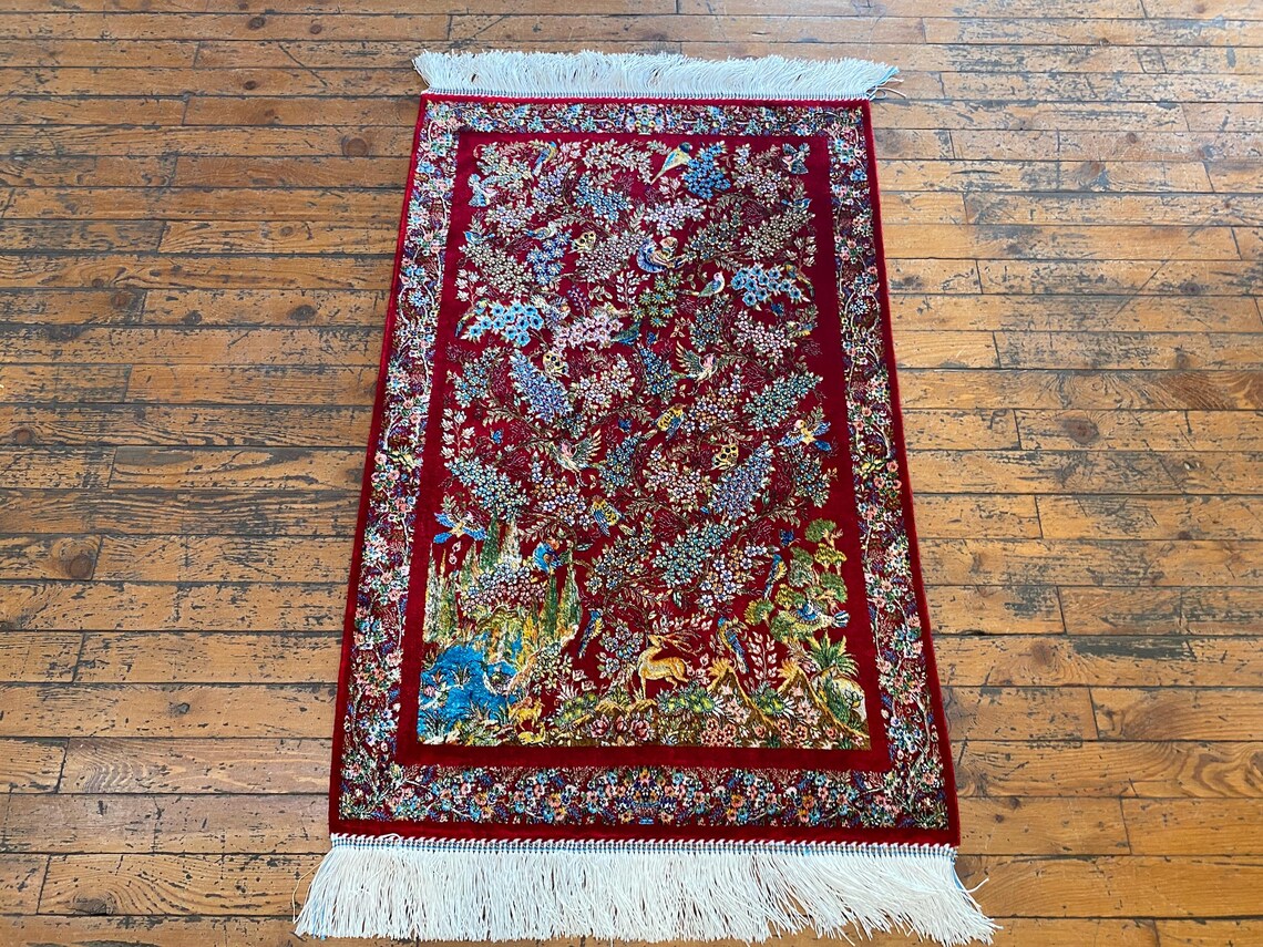 Red Tree of Life Silk Carpet 2x3ft Cappadocia Rug Collection