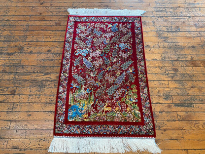 Red Tree of Life Silk Carpet 2x3ft Cappadocia Rug Collection
