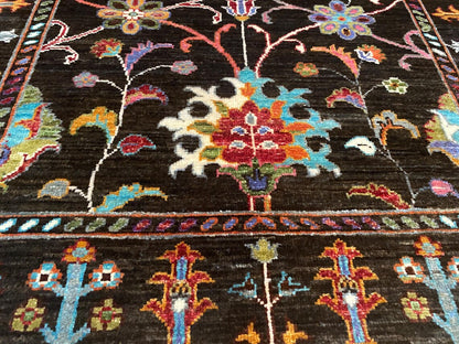 Black Floral Oushak Carpet 3x5ft | Handmade Wool Area Rug Natural Dye Cappadocia Rug Collection