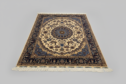 Classic Handmade Wool Oriental Carpet with Geometric Layout 5”x7” Cappadocia Rug Collection