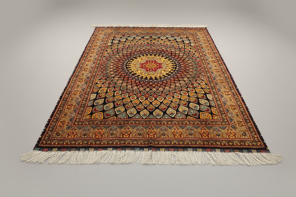 Hand-Knotted Wool Rug with Bold Geometric Pattern 5”x7”