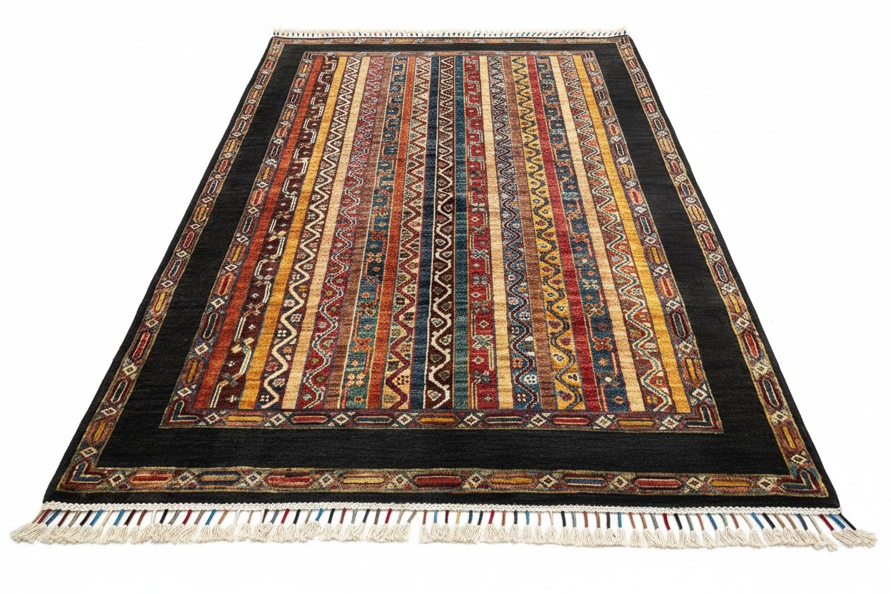 Handmade Zara Inspired Wool Area Rug - Vintage Style Hand-Knotted Neutral Black Oriental Carpet with Textured Design for Living Room, Bedroom Decor 4”x5’9”ft