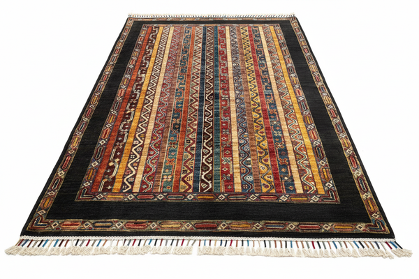 Handmade Zara Inspired Wool Area Rug - Vintage Style Hand-Knotted Neutral Black Oriental Carpet with Textured Design for Living Room, Bedroom Decor 4”x5’9”ft